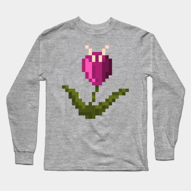 Purple Pixel Flower Long Sleeve T-Shirt by saradaboru